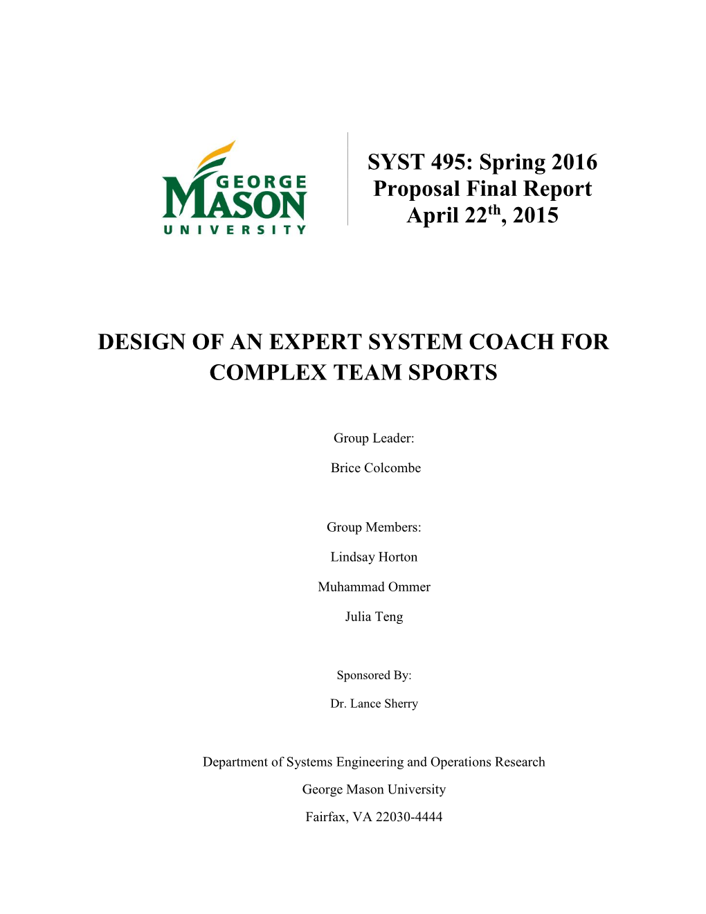Final Report Th April 22 , 2015