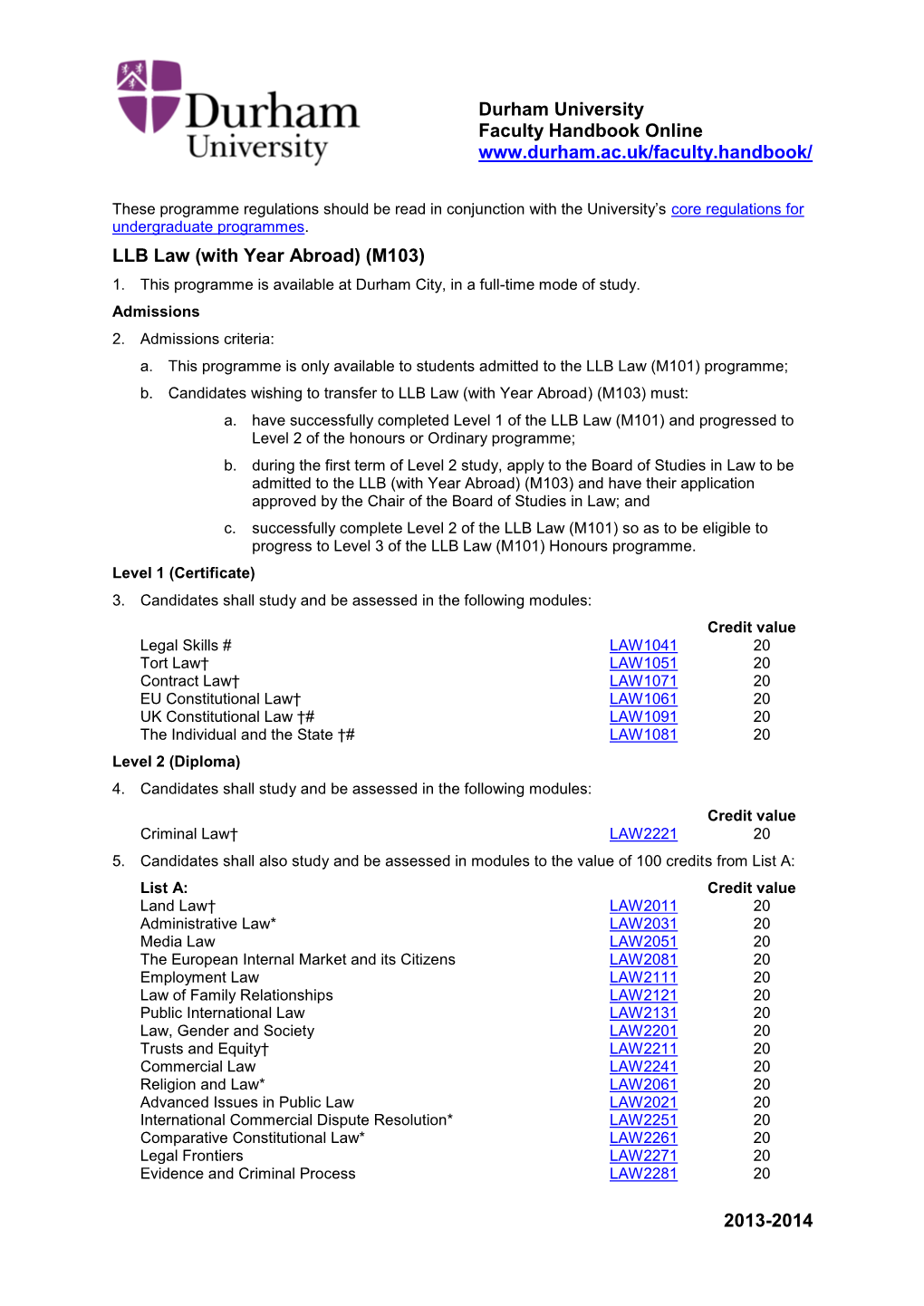 LLB Law (With Year Abroad) (M103) 1