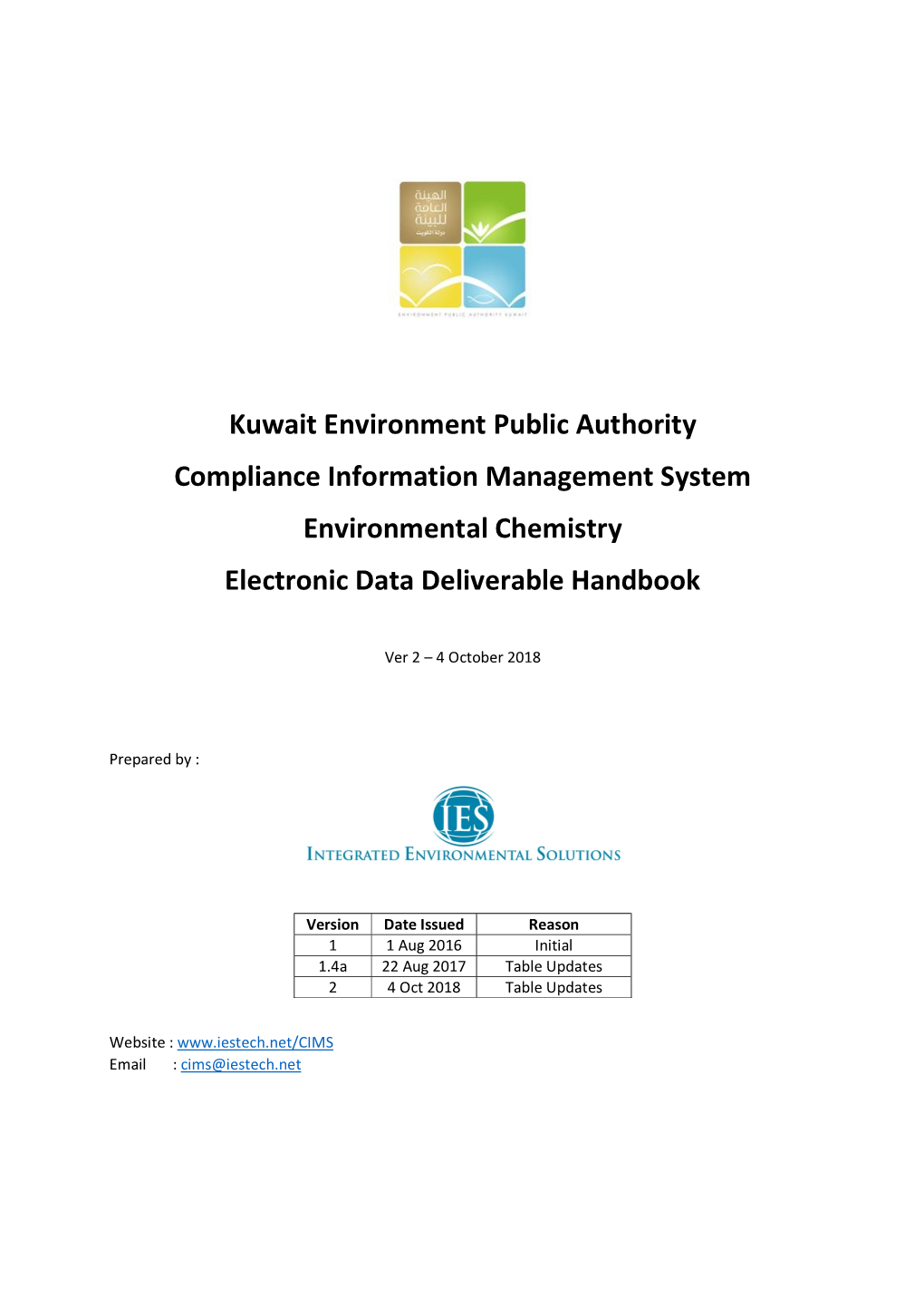 Kuwait Environment Public Authority Compliance Information Management System Environmental Chemistry Electronic Data Deliverable Handbook