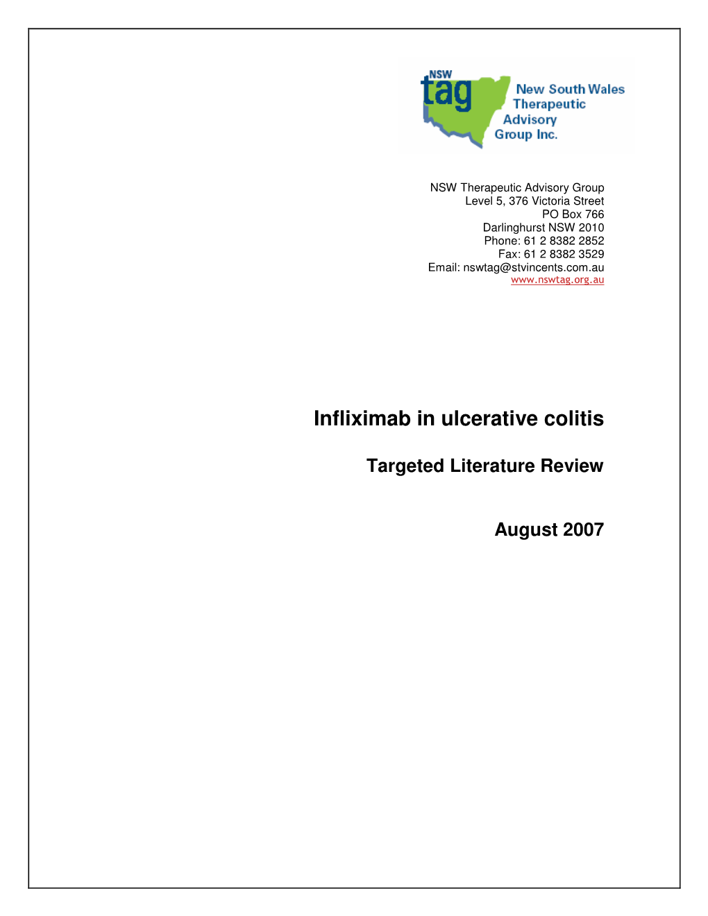 Targeted Literature Review of Ulcerative Colitis August 2007