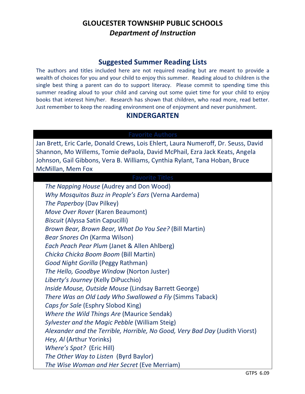 Suggested Summer Reading Lists