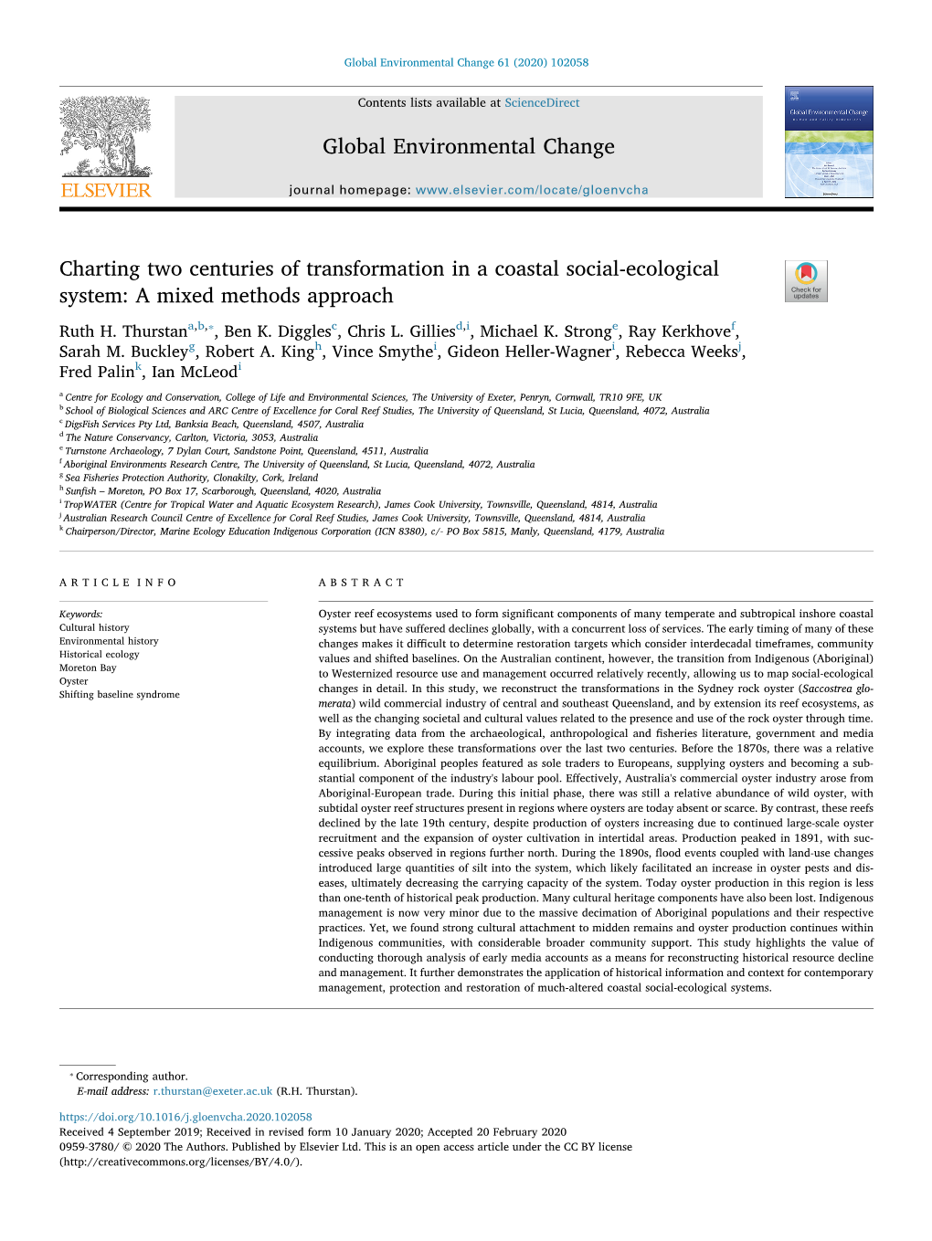 Charting Two Centuries of Transformation in a Coastal Social-Ecological System: a Mixed Methods Approach T ⁎ Ruth H