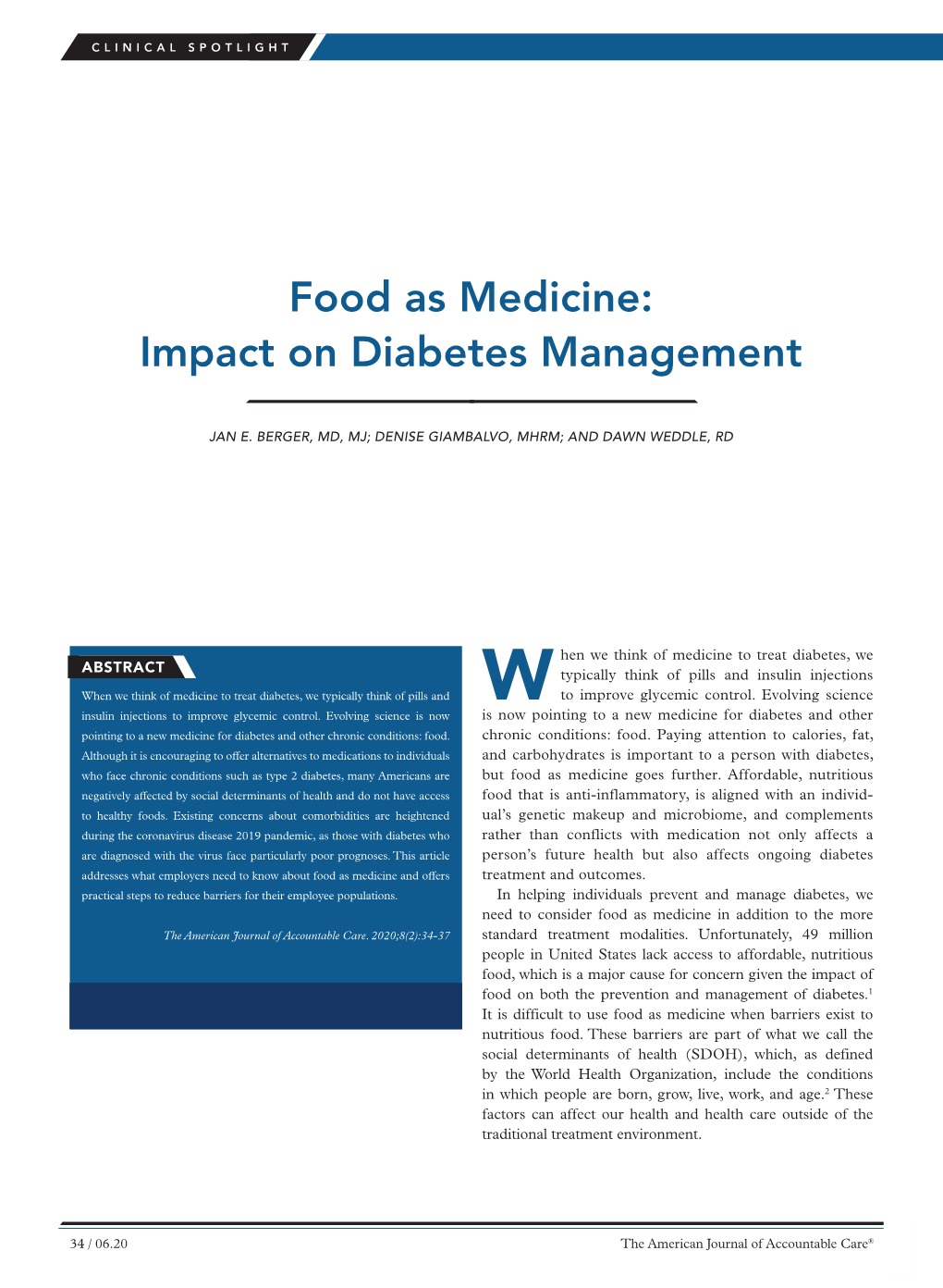 Food As Medicine: Impact on Diabetes Management