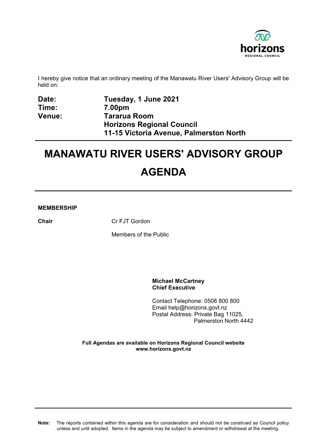 Agenda of Manawatu River Users