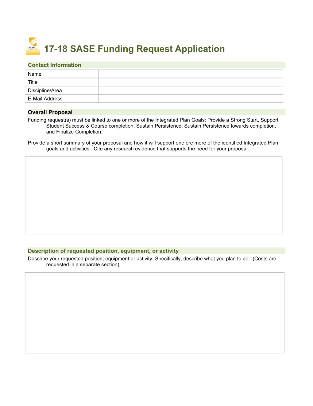 17-18 SASE Funding Request Application