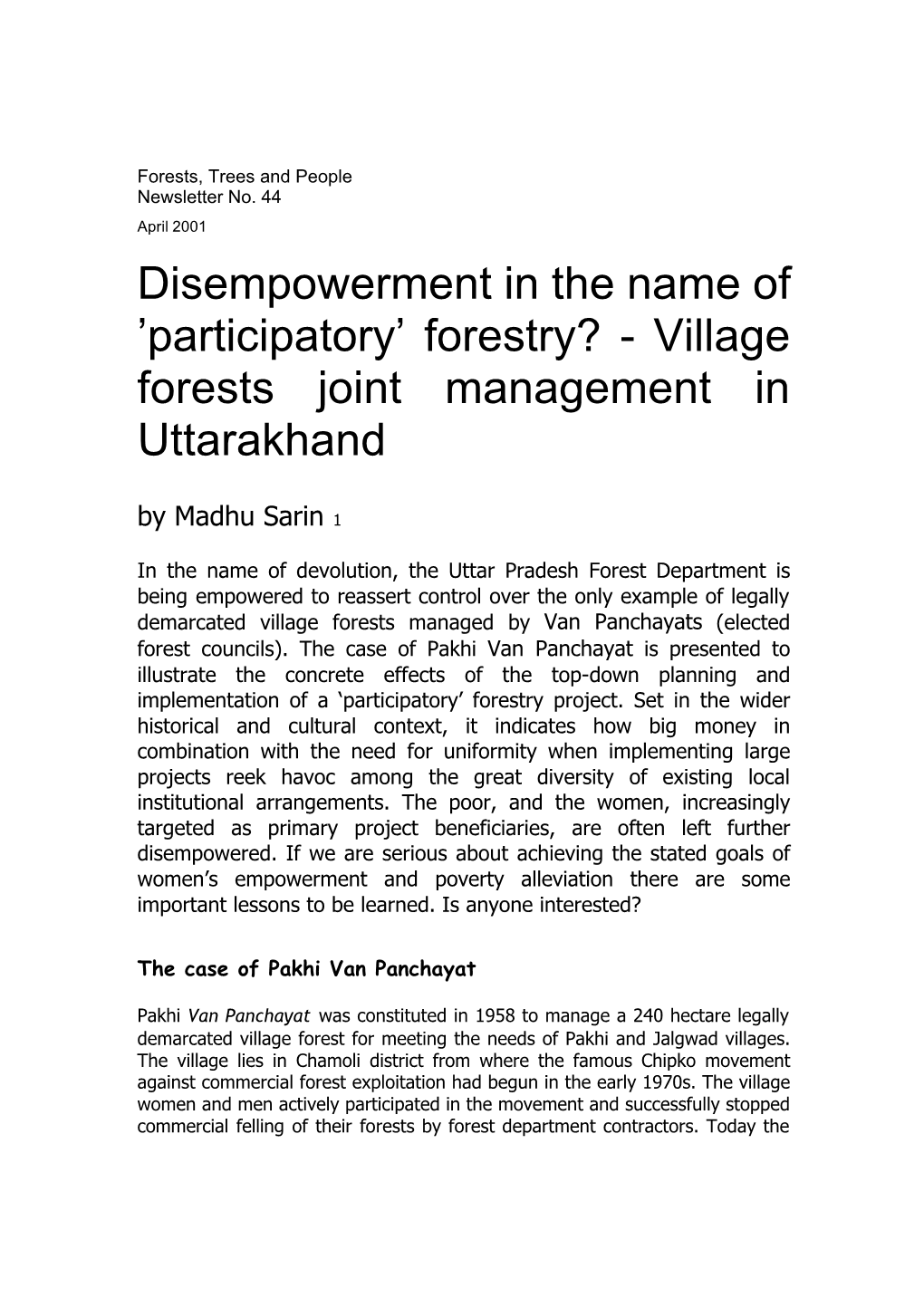 Village Forests Joint Management in Uttarakhand by Madhu Sarin 1