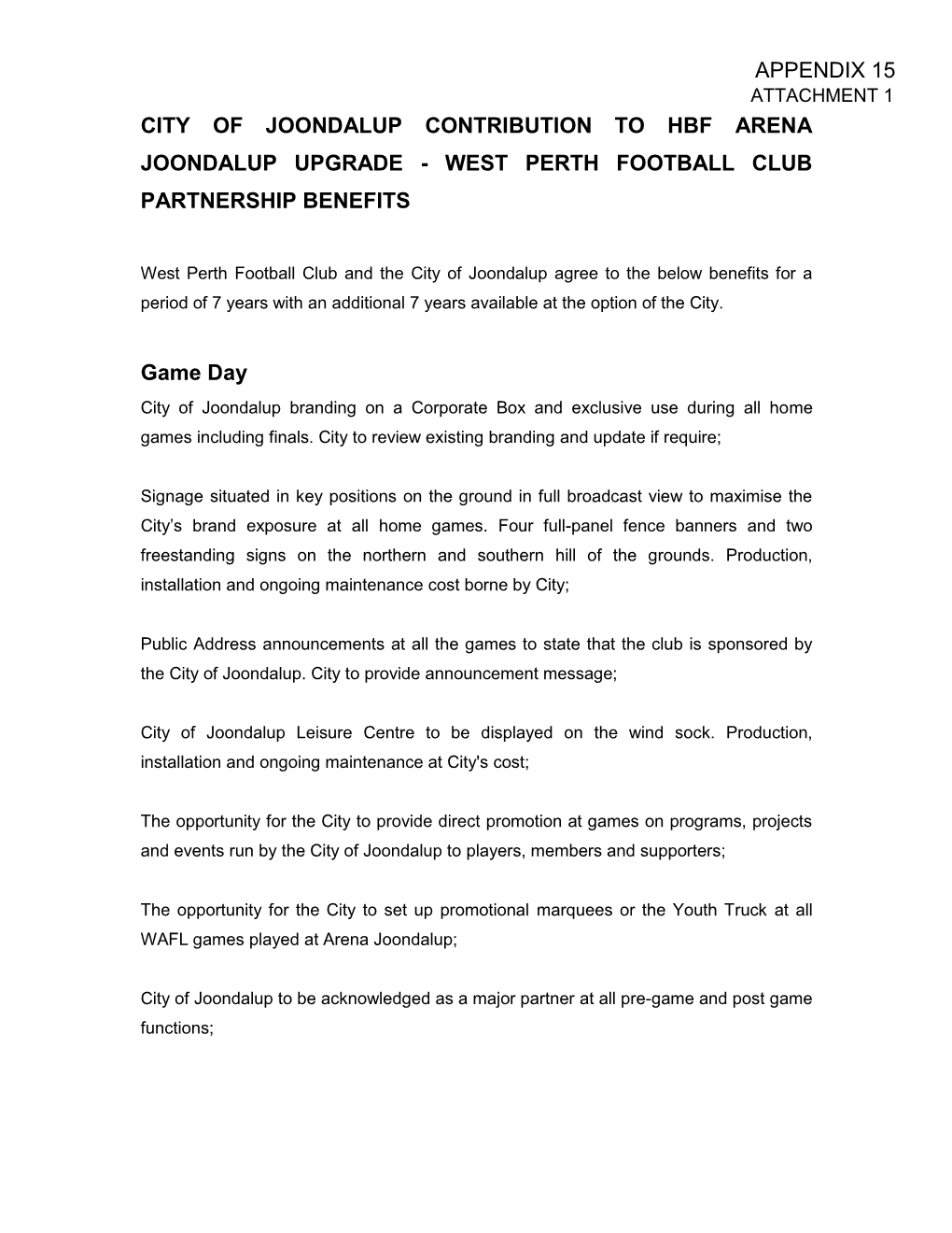 City of Joondalup Contribution to Hbf Arena Joondalup Upgrade - West Perth Football Club Partnership Benefits