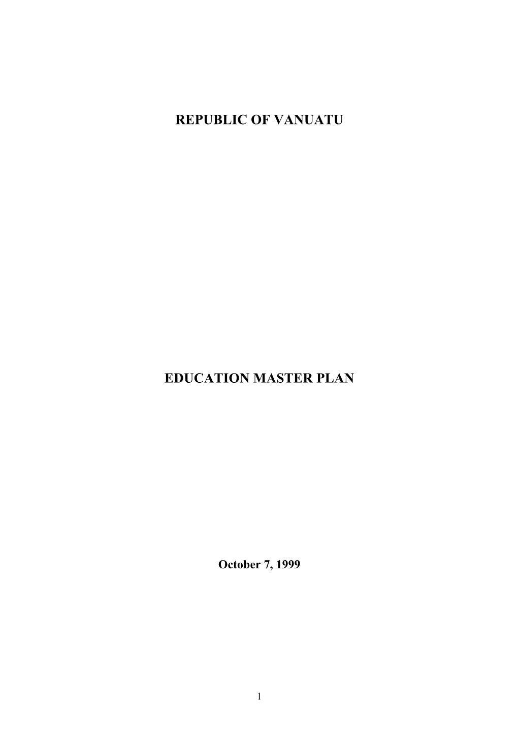 Republic of Vanuatu Education Master Plan 2000 - 2010