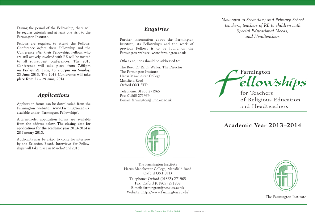 Fellowship Leaflet 2012-13