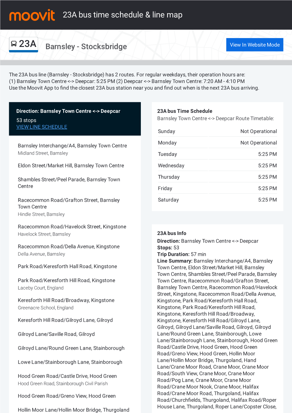 23A Bus Time Schedule & Line Route