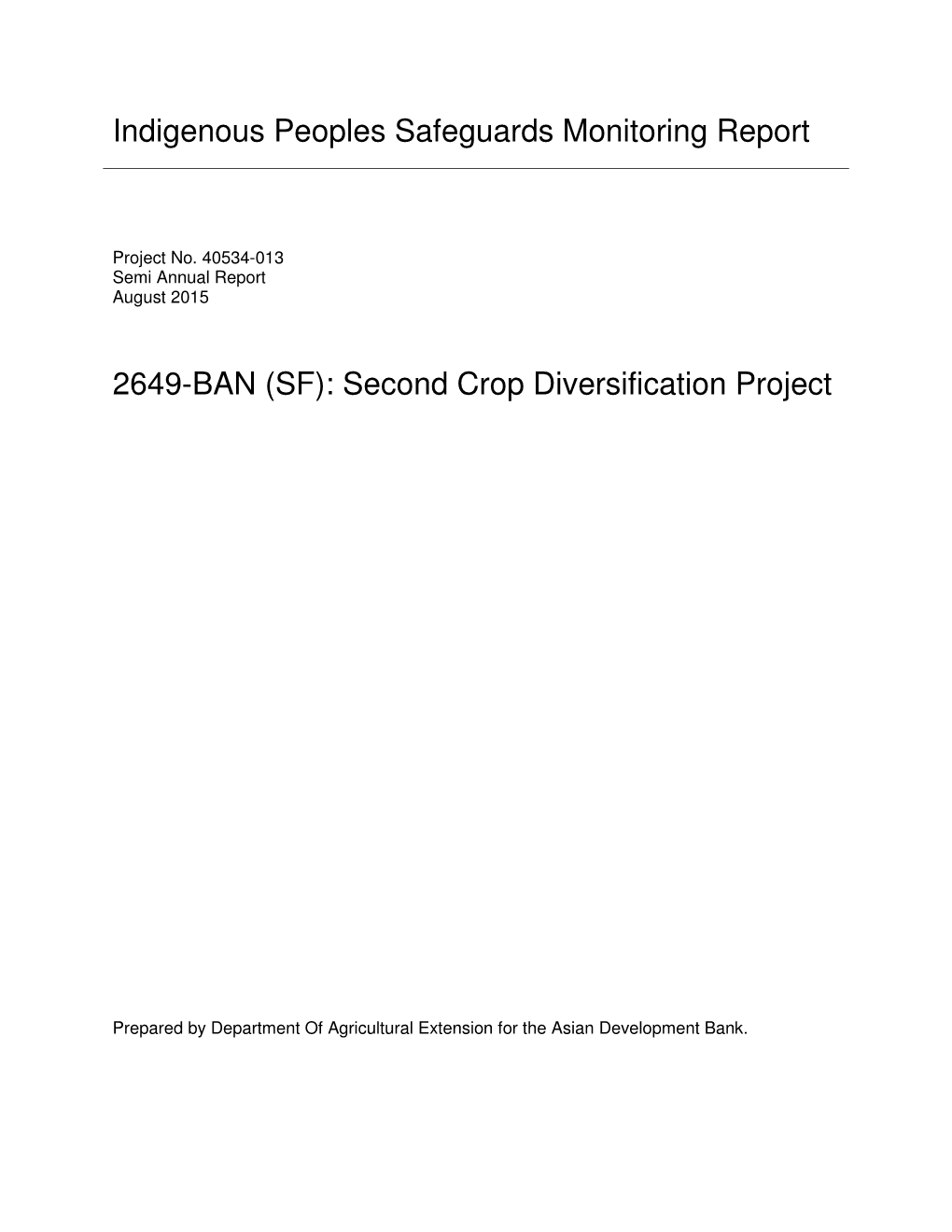 Second Crop Diversification Project