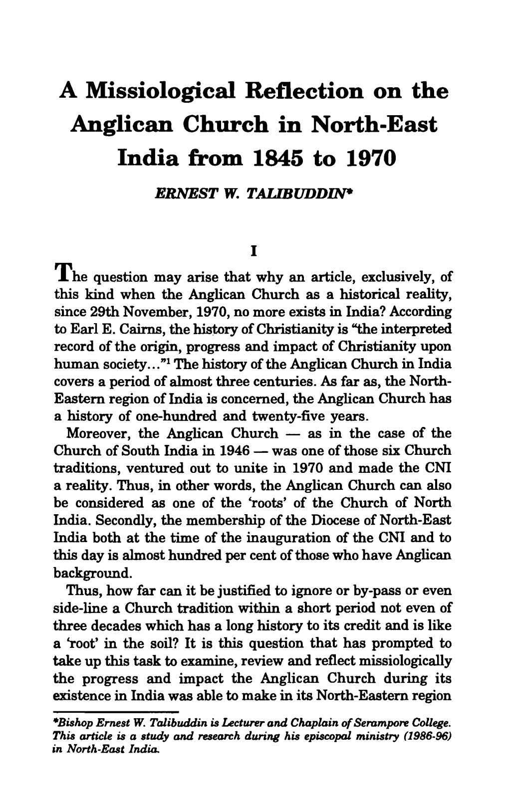 EW Talibuddin, "A Missiological Reflection on the Anglican Church in North-East India from 1845 to 1970,"