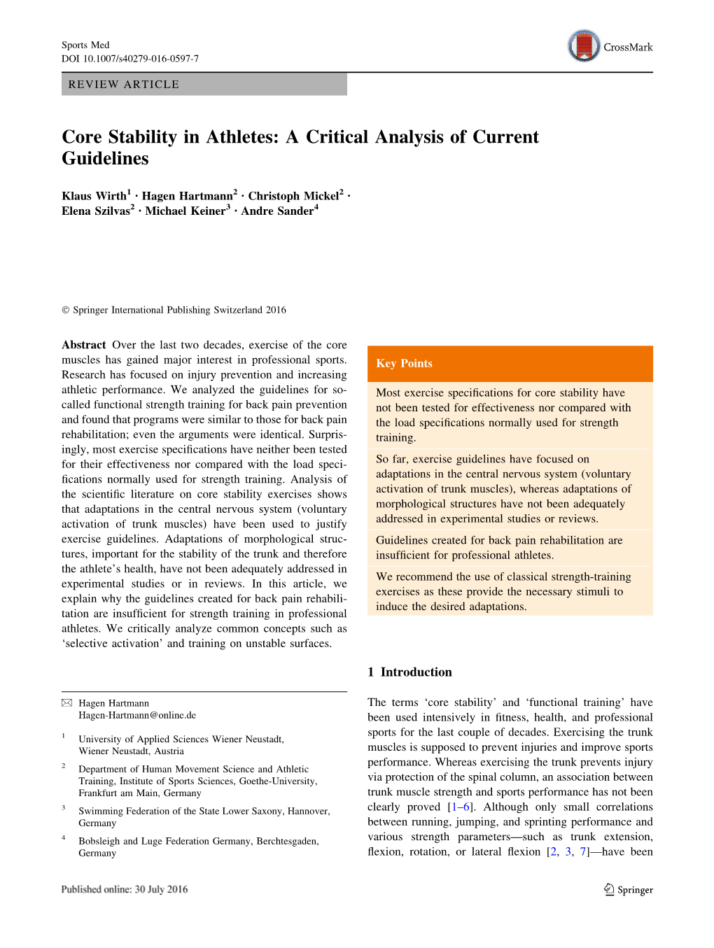 Core Stability in Athletes: a Critical Analysis of Current Guidelines