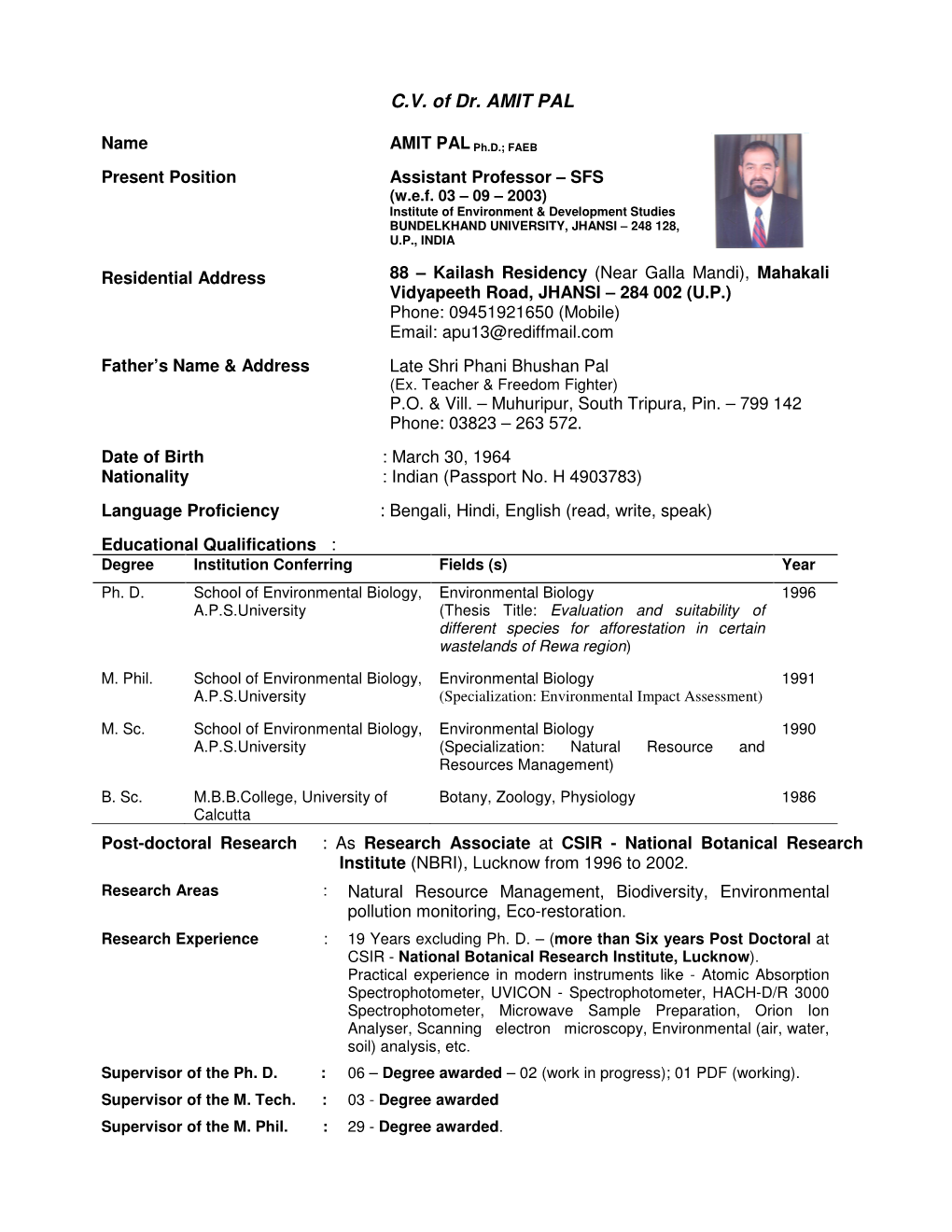 CV of Dr. AMIT