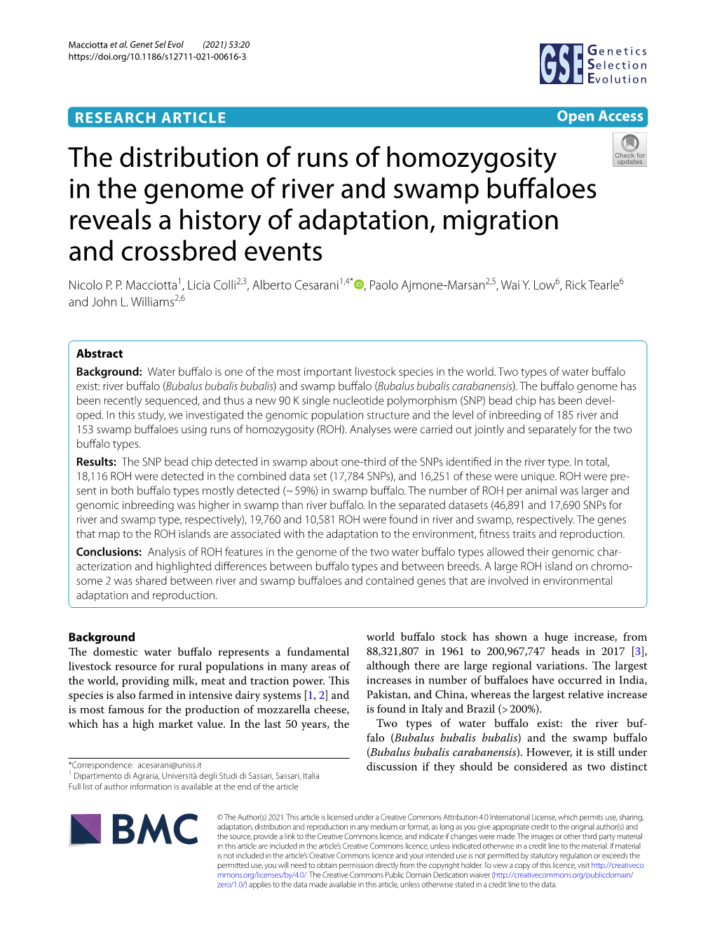 The Distribution of Runs of Homozygosity in the Genome of River and Swamp Bufaloes Reveals a History of Adaptation, Migration and Crossbred Events Nicolo P
