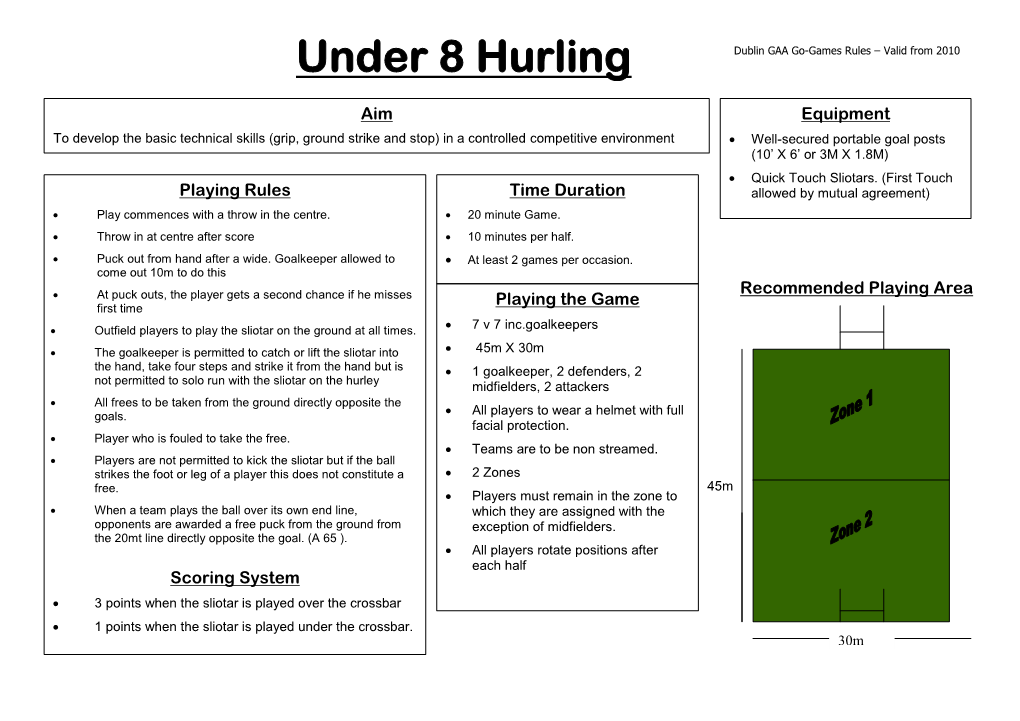 U8 Hurling Rules