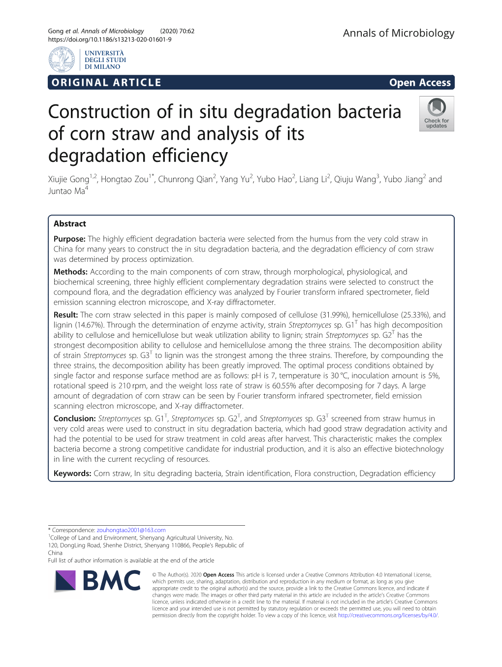 Construction of in Situ Degradation Bacteria of Corn Straw and Analysis