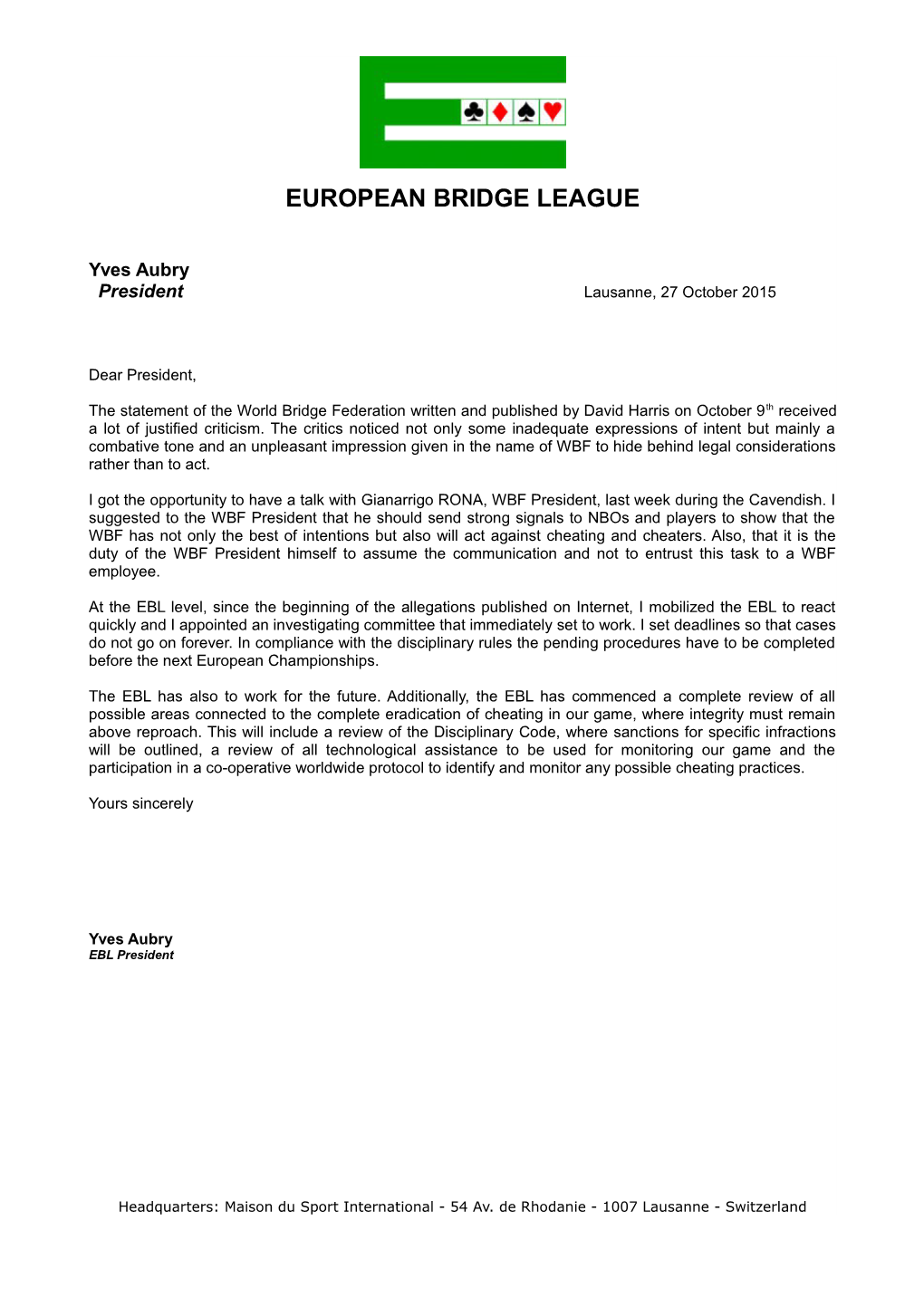 European Bridge League