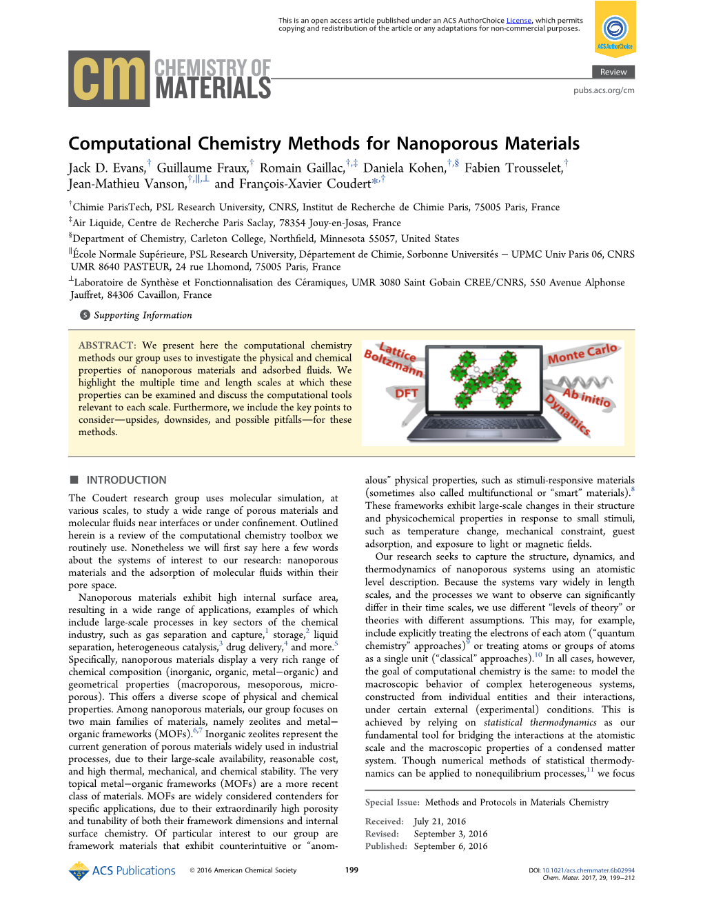 Computational Chemistry Methods for Nanoporous Materials Jack D