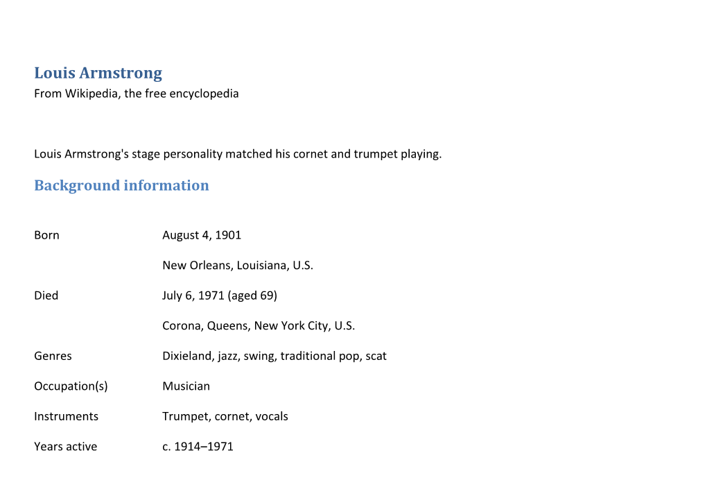 Louis Armstrong from Wikipedia, the Free Encyclopedia