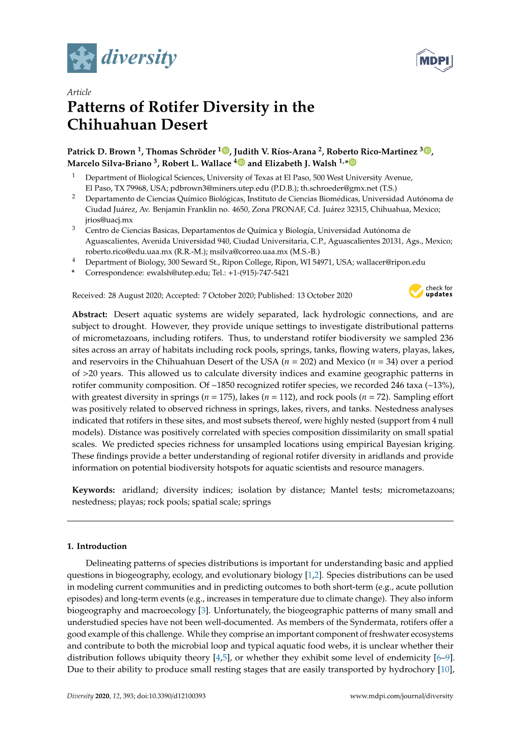 Patterns of Rotifer Diversity in the Chihuahuan Desert