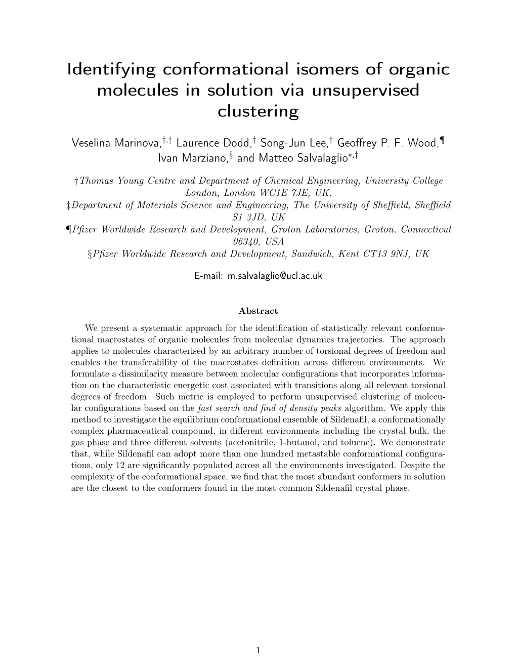 Identifying Conformational Isomers of Organic Molecules in Solution Via Unsupervised Clustering