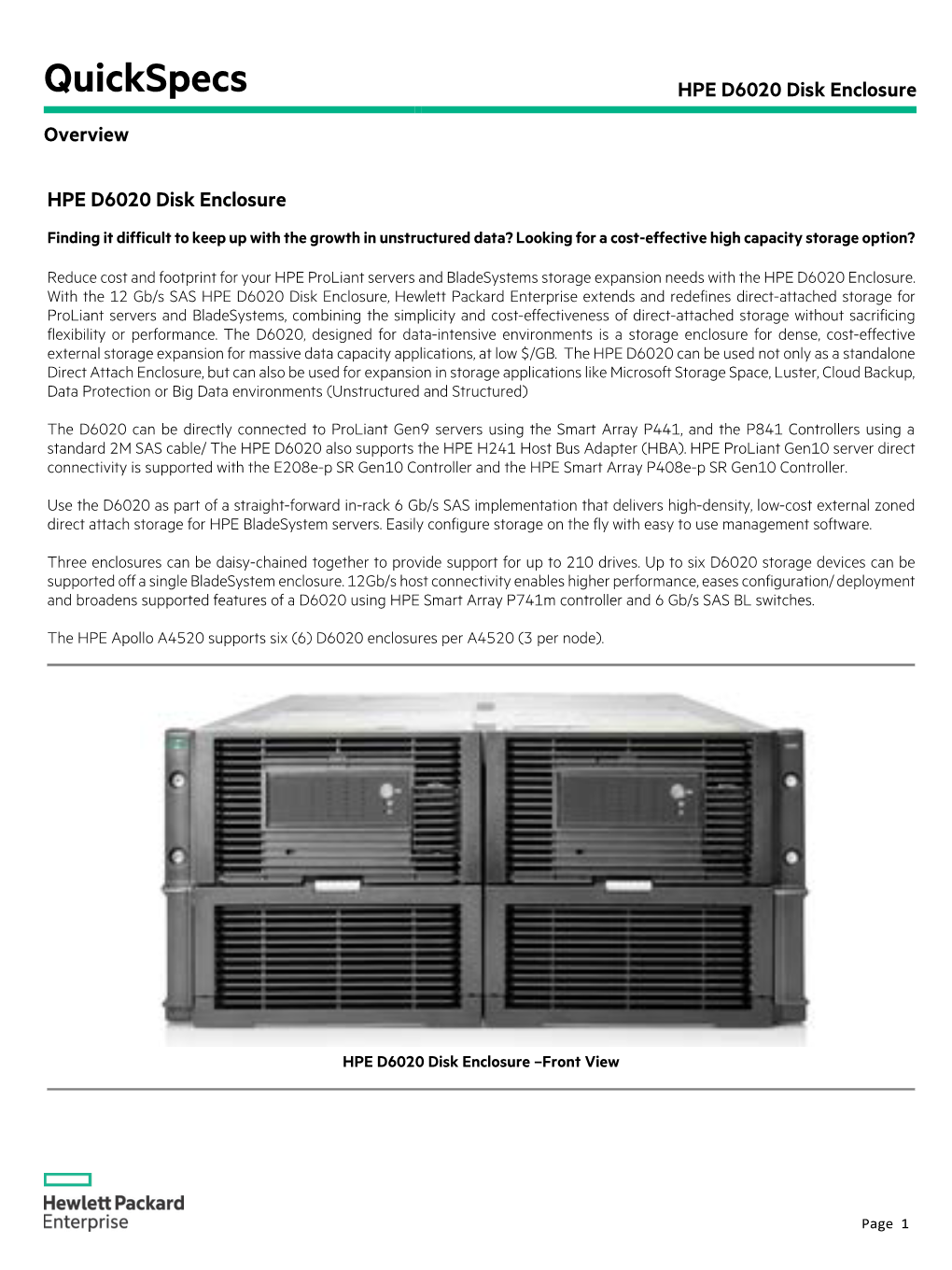 HPE D6020 Disk Enclosure Overview