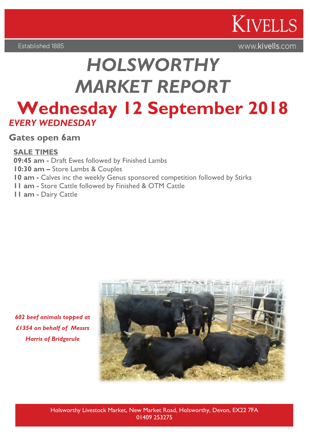 HOLSWORTHY MARKET REPORT Wednesday 12 September 2018 EVERY WEDNESDAY