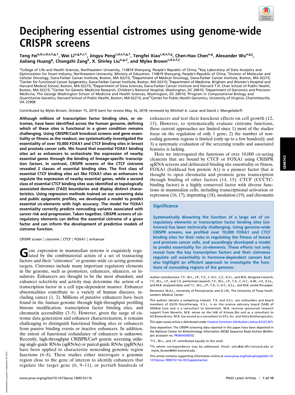 Deciphering Essential Cistromes Using Genome-Wide CRISPR Screens