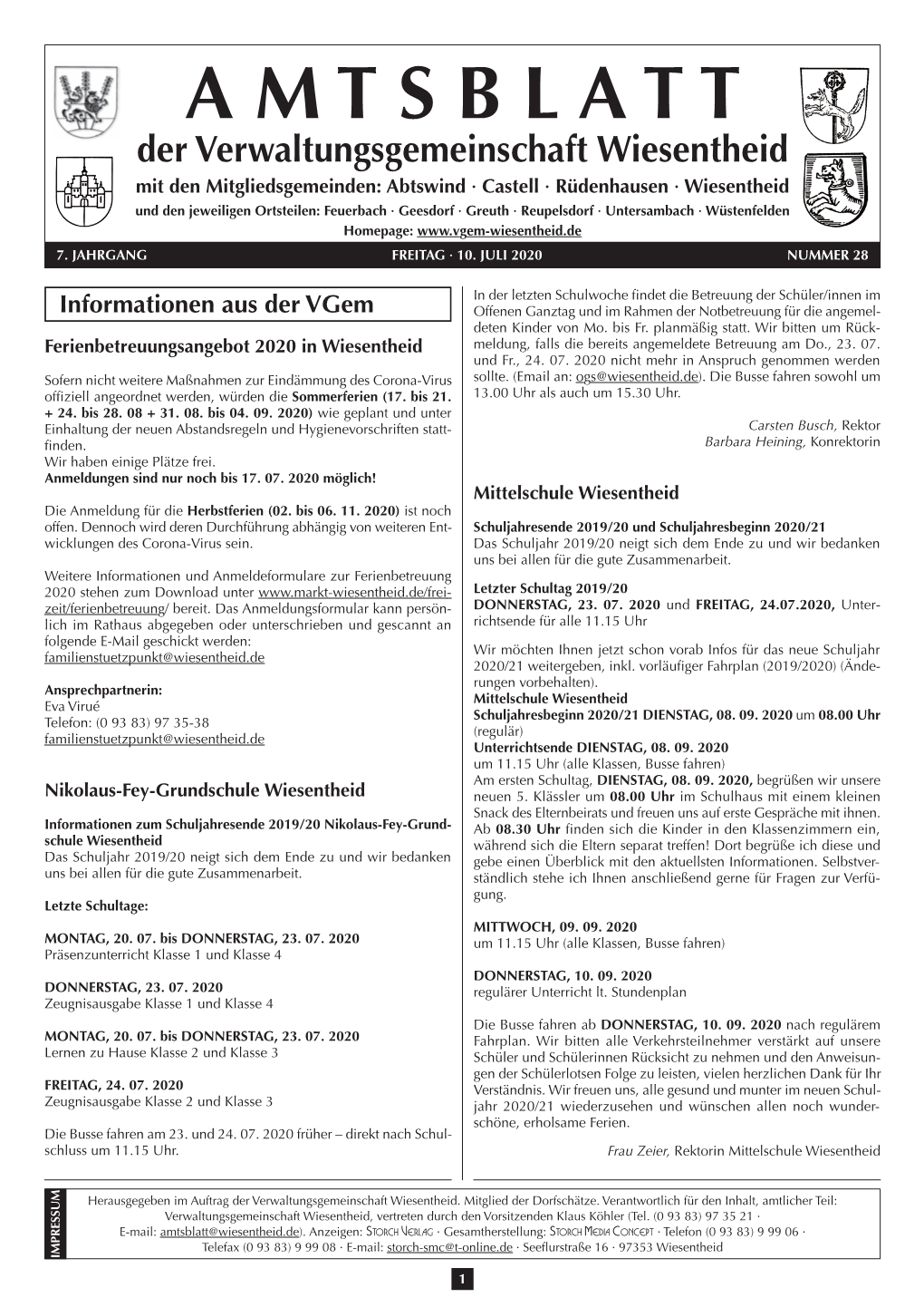 Amtsblatt Der Verwaltungsgemeinschaft Wiesentheid