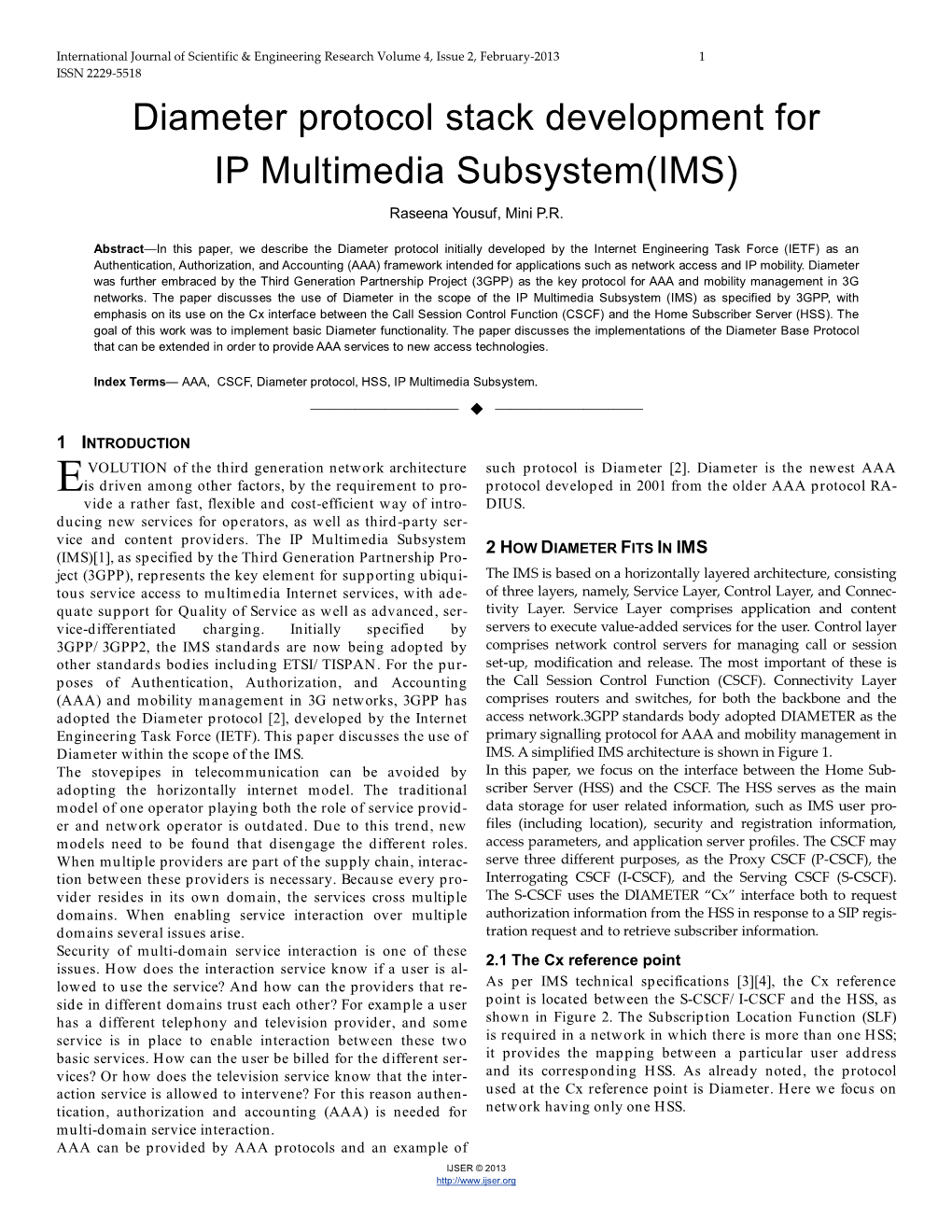 Diameter Protocol Stack Development for IP Multimedia Subsystem(IMS)