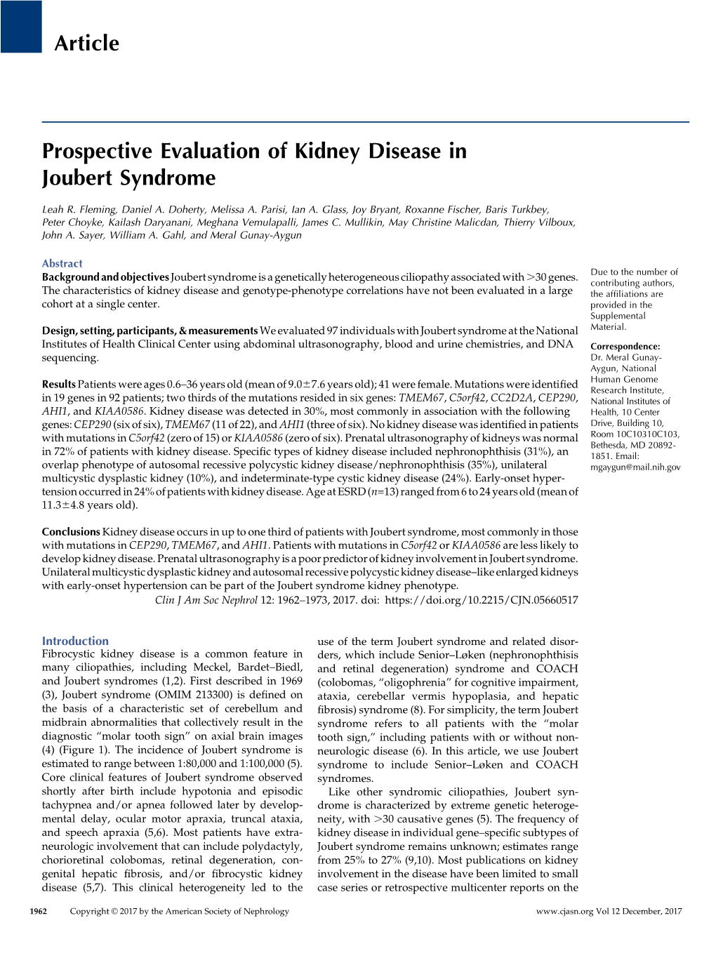 Prospective Evaluation of Kidney Disease in Joubert Syndrome