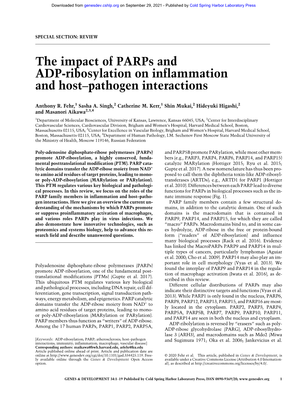 The Impact of Parps and ADP-Ribosylation on Inflammation and Host–Pathogen Interactions