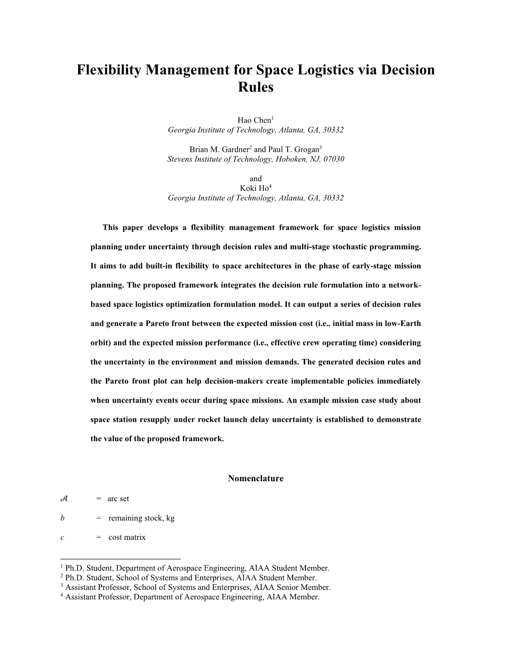 Flexibility Management for Space Logistics Via Decision Rules