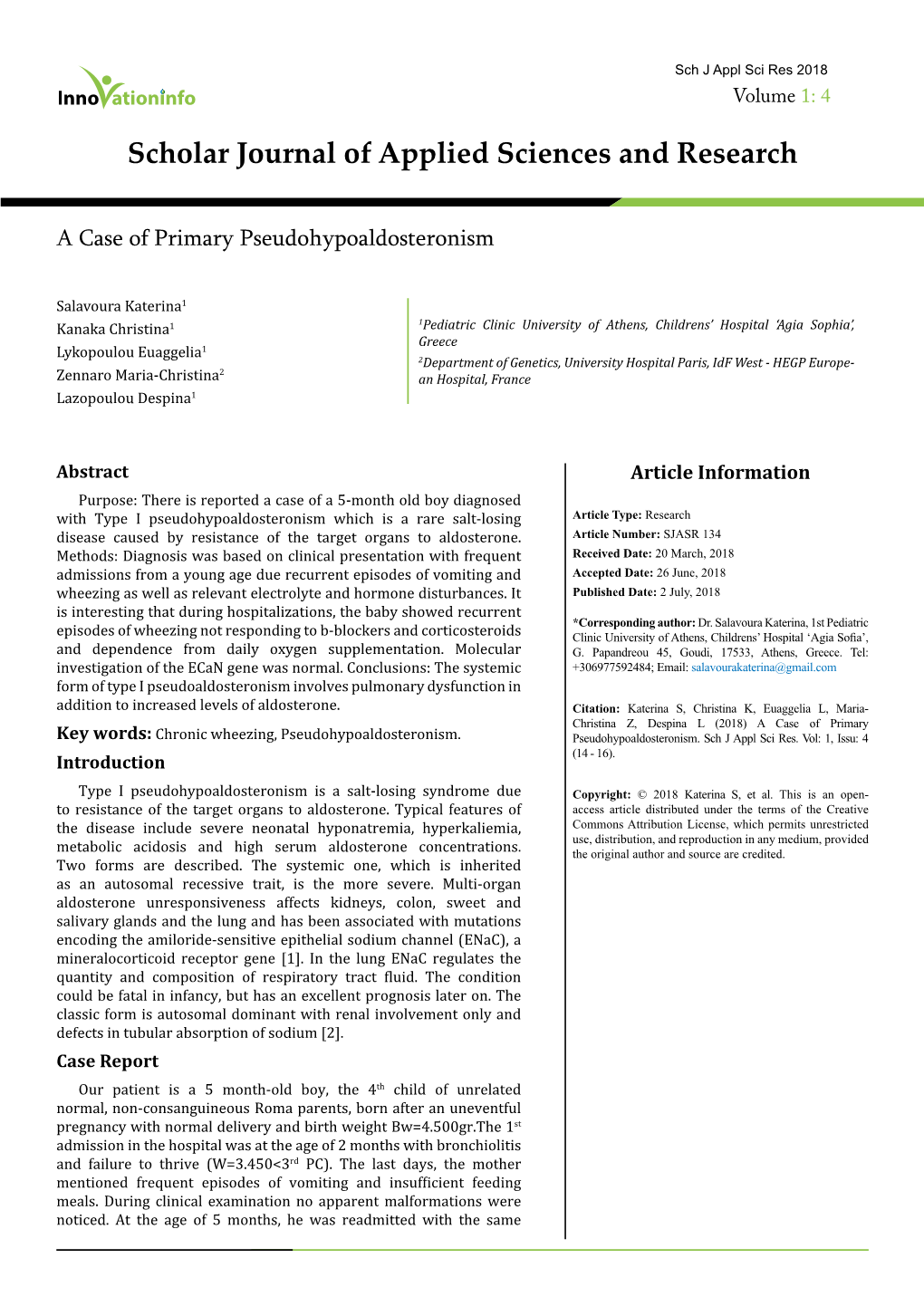 A Case of Primary Pseudohypoaldosteronism