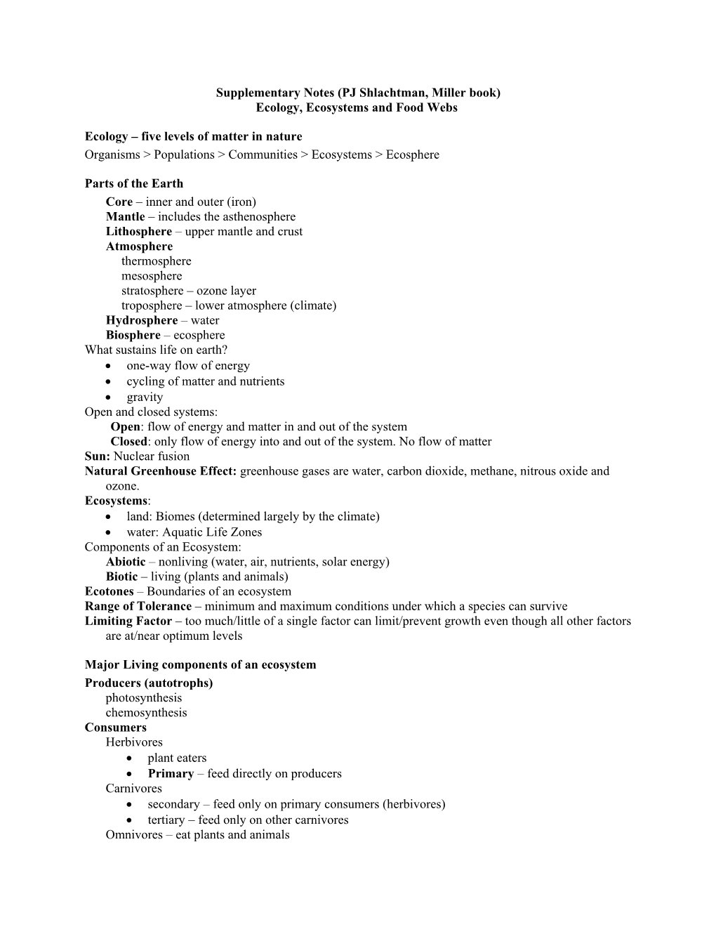 Ecology, Ecosystems and Food Webs Ecology