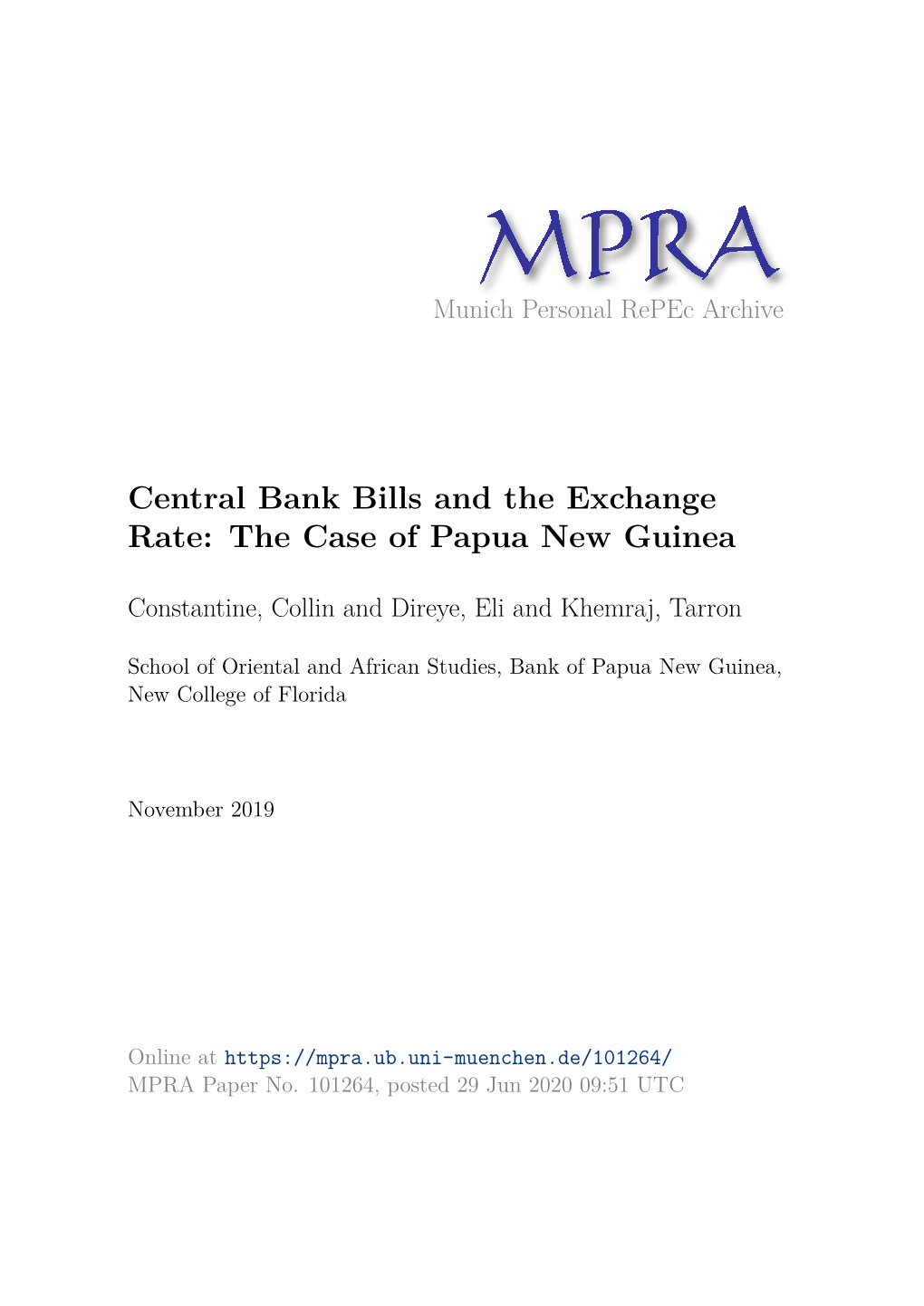 Central Bank Bills and the Exchange Rate: the Case of Papua New Guinea