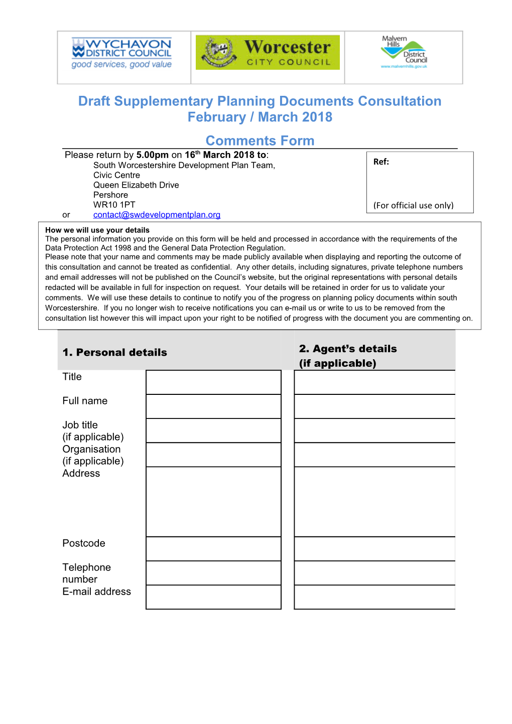 Draft Supplementary Planning Documents Consultation February / March 2018