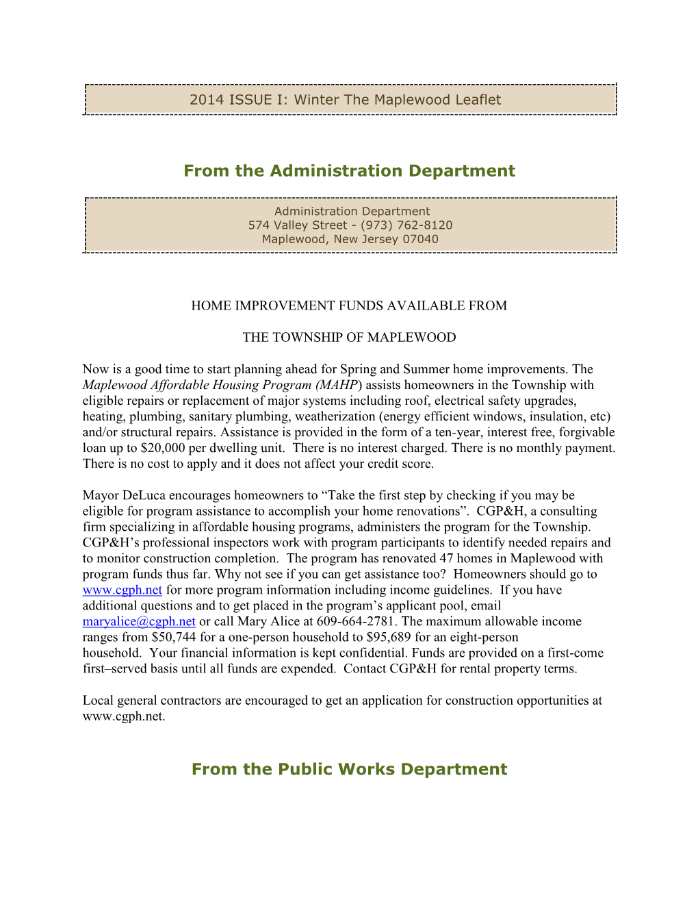 From the Administration Department from the Public Works Department