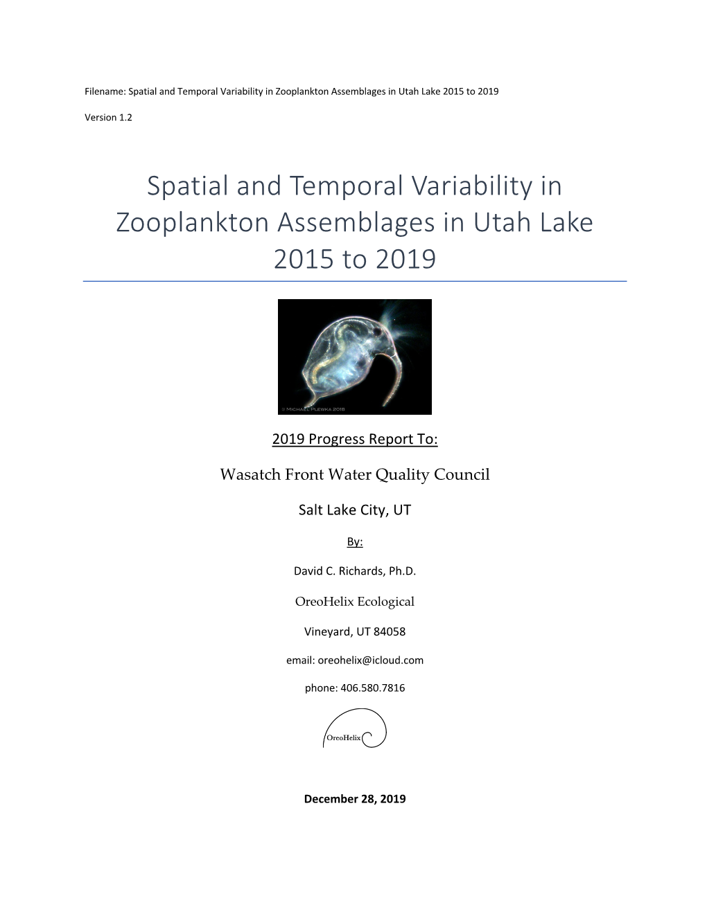 Spatial and Temporal Variability in Zooplankton Assemblages in Utah Lake 2015 to 2019