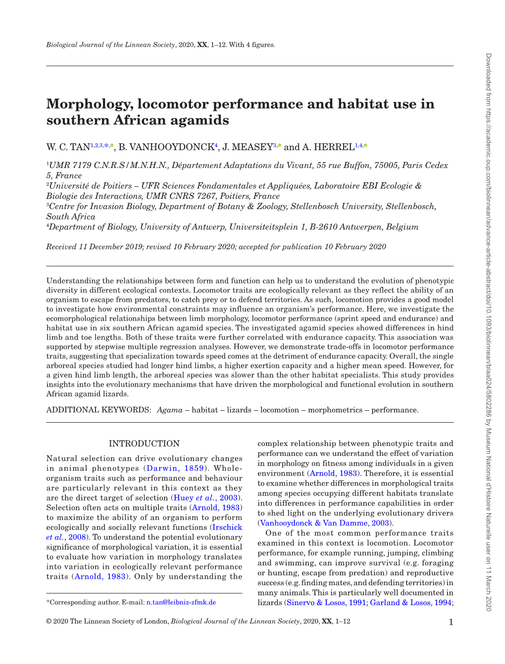 Morphology, Locomotor Performance and Habitat Use in Southern African Agamids