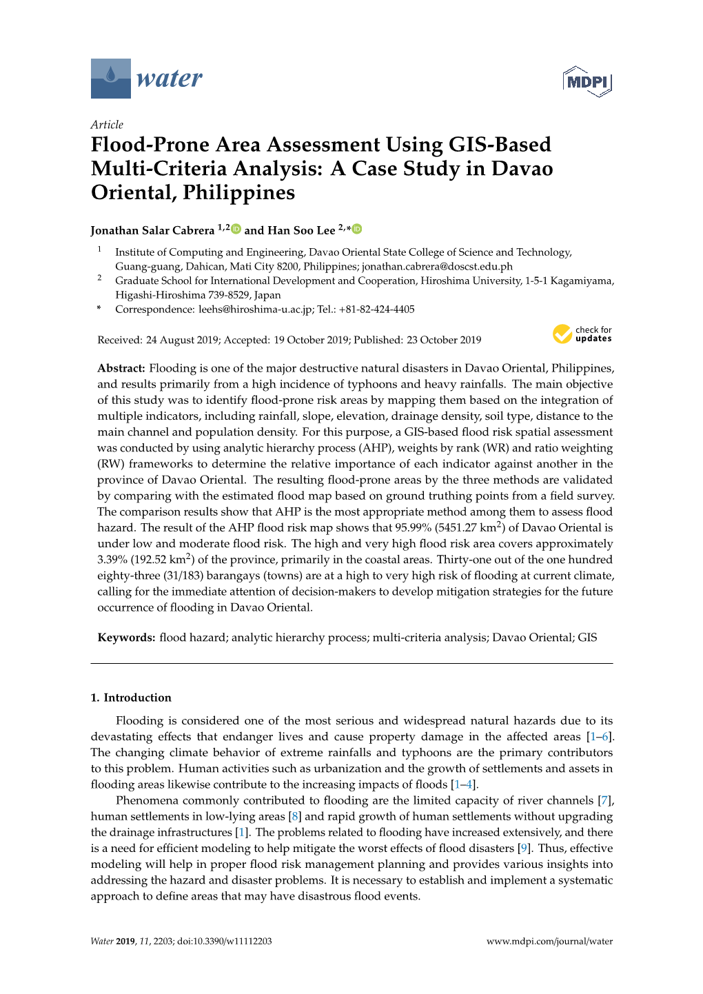 Flood-Prone Area Assessment Using GIS-Based Multi-Criteria Analysis: a Case Study in Davao Oriental, Philippines