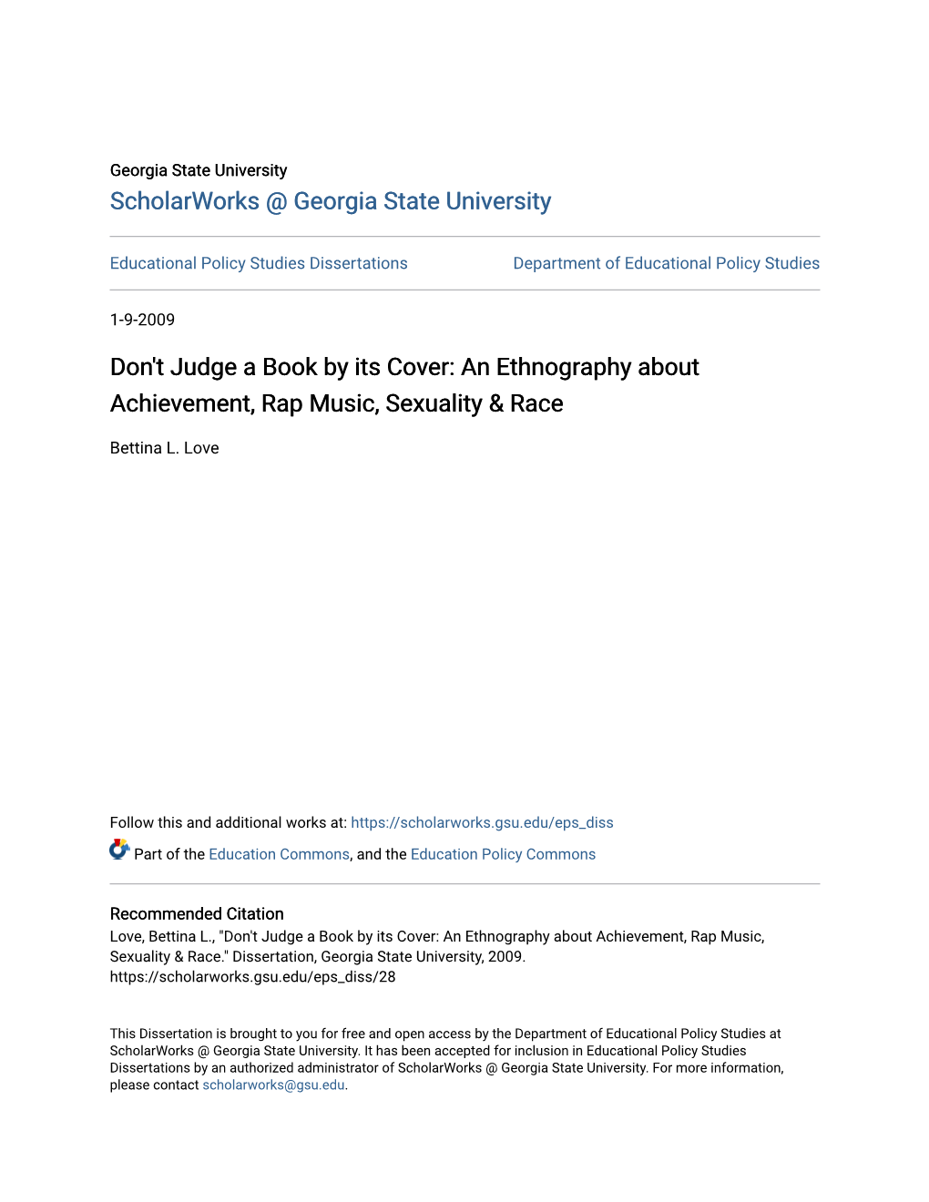 Don't Judge a Book by Its Cover: an Ethnography About Achievement, Rap Music, Sexuality & Race