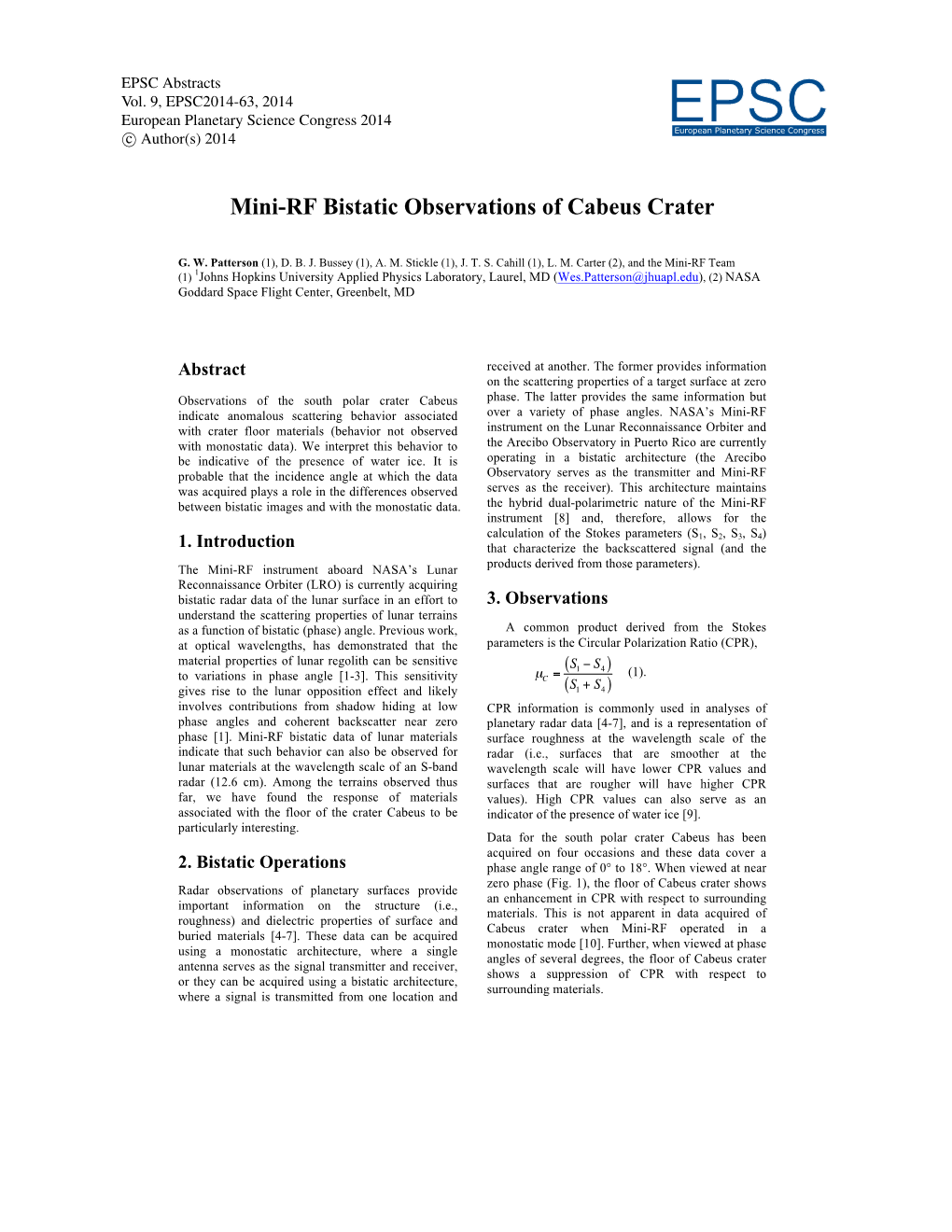 Mini-RF Bistatic Observations of Cabeus Crater