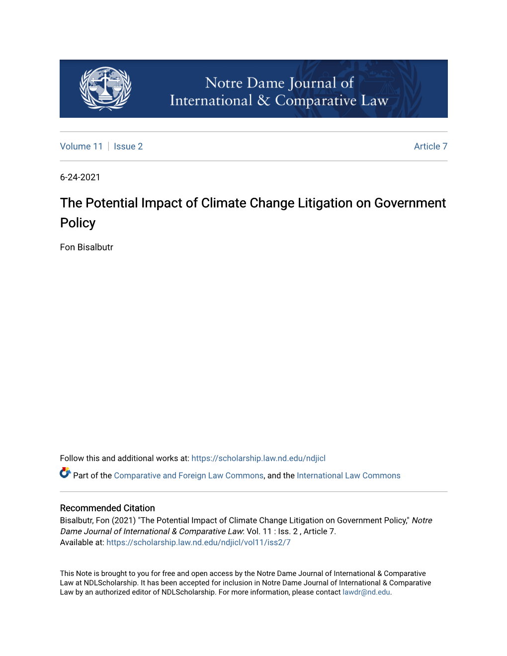 The Potential Impact of Climate Change Litigation on Government Policy