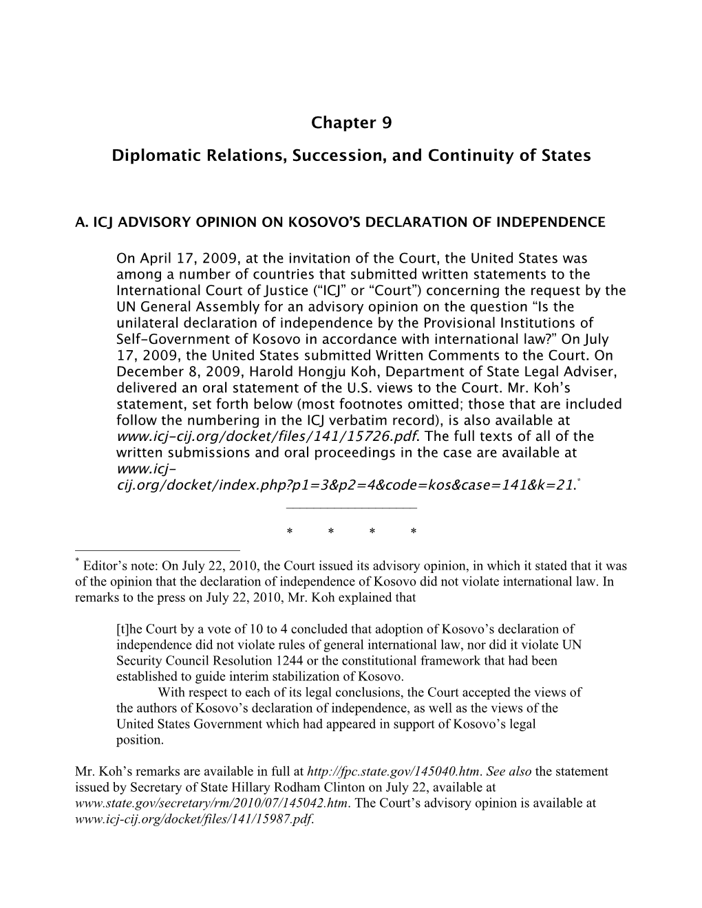 Chapter 9 Diplomatic Relations, Succession, and Continuity of States