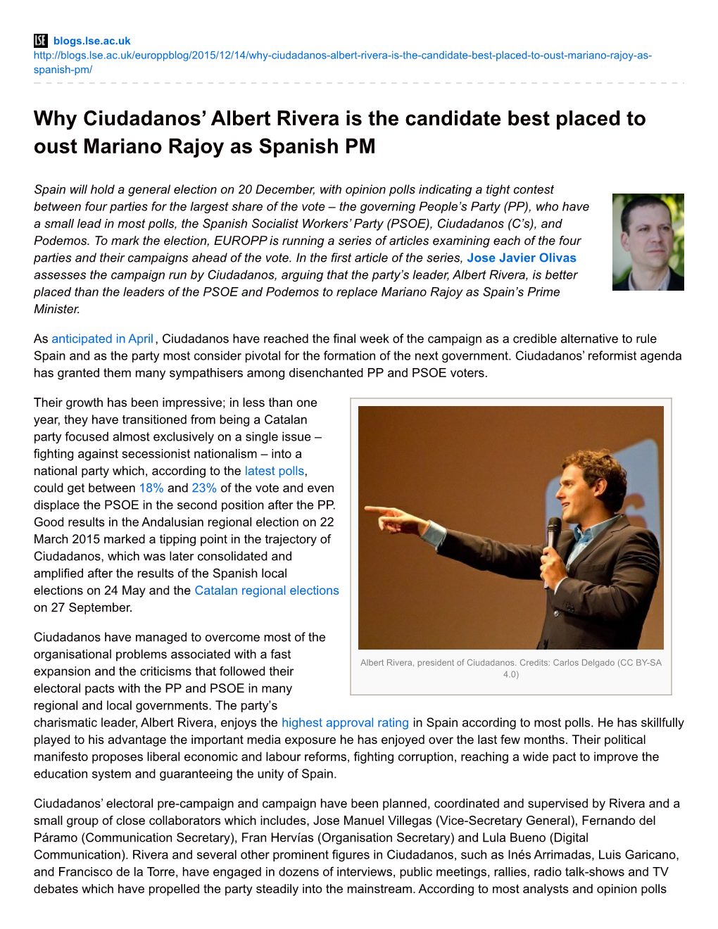 Why Ciudadanos' Albert Rivera Is the Candidate Best Placed to Oust