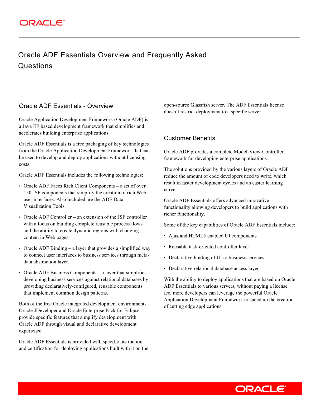 Oracle ADF Essentials Overview and Frequently Asked Questions