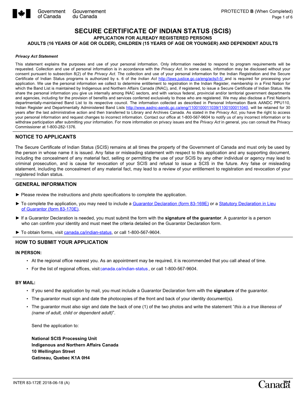 Scis) Application for Already Registered Persons Adults (16 Years of Age Or Older), Children (15 Years of Age Or Younger) and Dependent Adults