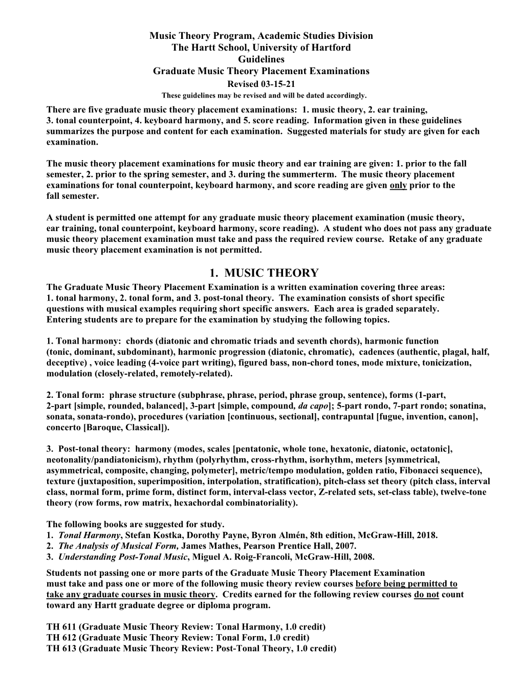 Study Guide Music Theory Placement Exam